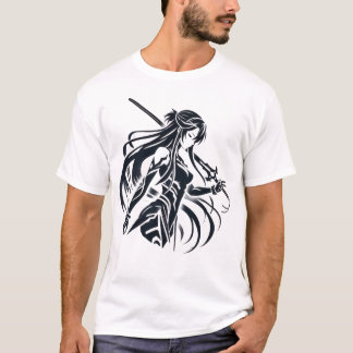 Anime Samuraj Kvinnor 1x0001 Vit Svart Bild T Shirt