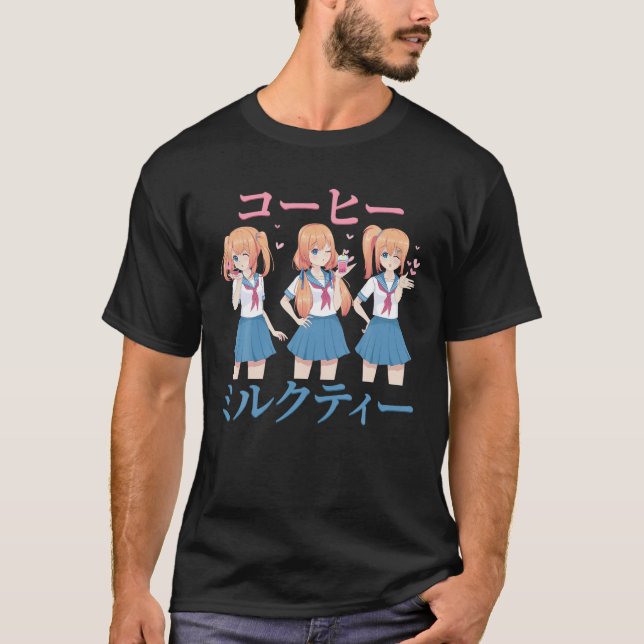 Anime School Girl - Mjölk Tea - Coffee - Japanska  T Shirt (Framsida)