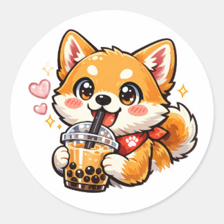 Anime Shiba Inu Dricker Bubblete Kawaii Klistermär Runt Klistermärke