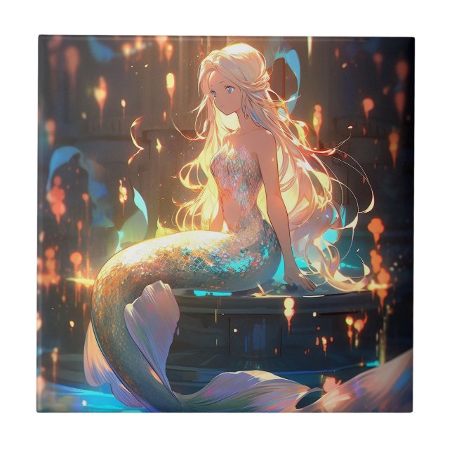 Anime Sjöjungfru Girl Fantasy Art Kakelplatta (Framsidan)