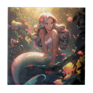 Anime Sjöjungfru Girl Fantasy Art Kakelplatta