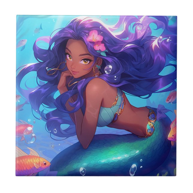 Anime Sjöjungfru Girl Fantasy Art Kakelplatta (Framsidan)