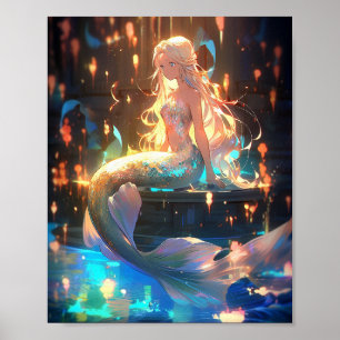 Anime Sjöjungfru Girl Fantasy Art Poster