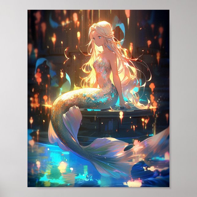 Anime Sjöjungfru Girl Fantasy Art Poster (Framsidan)