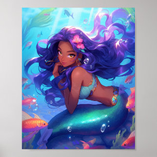 Anime Sjöjungfru Girl Fantasy Art Poster