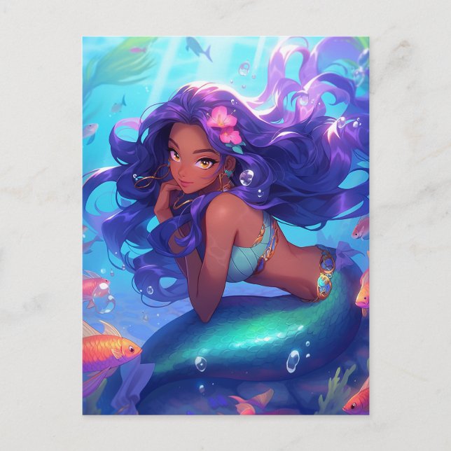 Anime Sjöjungfru Girl Fantasy Art Vykort (Framsida)
