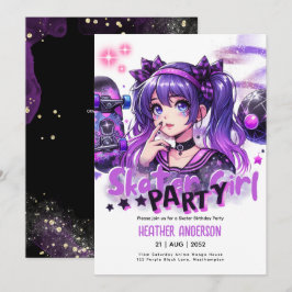Anime Skater Girl Födelsedagsfest Skateboarding Inbjudningar
