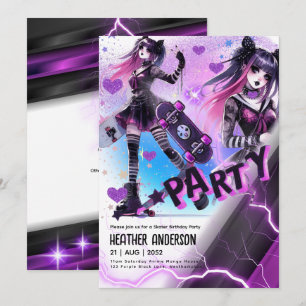 Anime Skater Girl Födelsedagsfest Skateboarding Inbjudningar