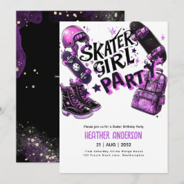 Anime Skater Girl Födelsedagsfest Skateboarding Inbjudningar