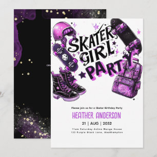 Anime Skater Girl Födelsedagsfest Skateboarding Inbjudningar