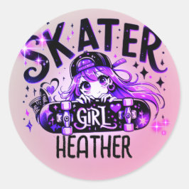 Anime Skater Girl Födelsedagsfest Skateboarding Runt Klistermärke
