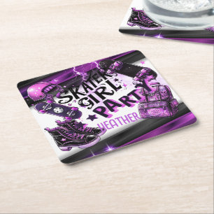 Anime Skater Girl Födelsedagsfest Skateboarding Underlägg Papper Kvadrat