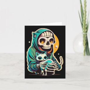 Anime Skeleton Holding A Cat Shirt Lazy Halloween Kort