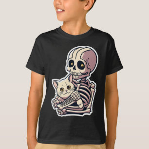 Anime Skeleton Holding A Cat Shirt Lazy Halloween T