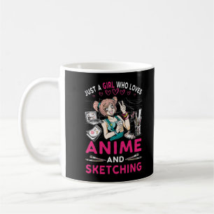 Anime Sketching Girl Otaku Tonåring japansk Teckn Kaffemugg