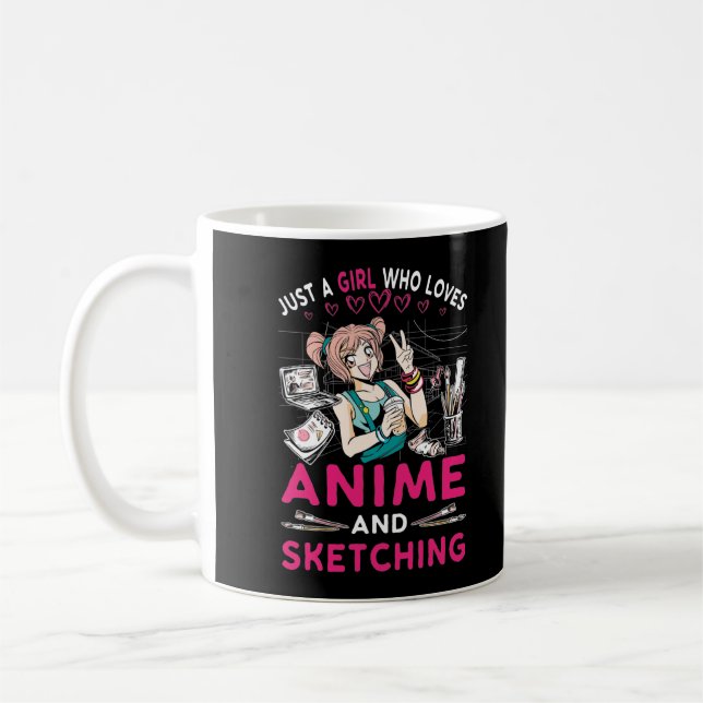 Anime Sketching Girl Otaku Tonåring japansk Teckna Kaffemugg (Vänster)