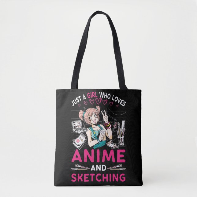 Anime Sketching Girl Otaku Tonåring japansk Teckna Tygkasse (Framsida)