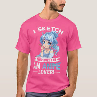 Anime Sketching Otaku Manga Teckning Kawaii T Shirt