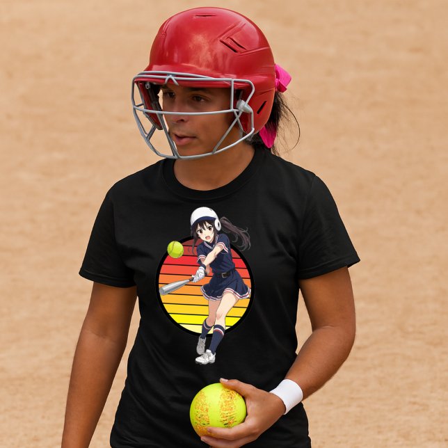 Anime Softball Girl On Retro Sunset Template T Shirt (Skapare uppladdad)