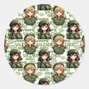 Anime Soldier Girls Mönster Design Runt Klistermärke