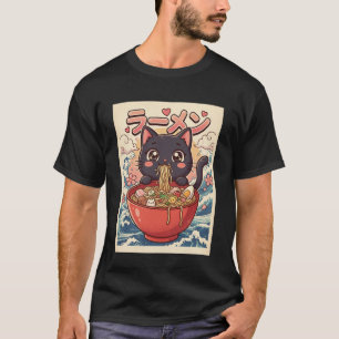 Anime Söt Kawaii Katt Äter Ramen Nudel Rolig Ja T Shirt