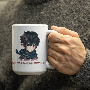 Anime, söt pojke som säger Anime Eat Soat Repeat Kaffemugg