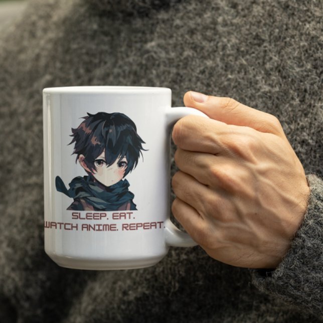 Anime, söt pojke som säger Anime Eat Soat Repeat Kaffemugg (Skapare uppladdad)