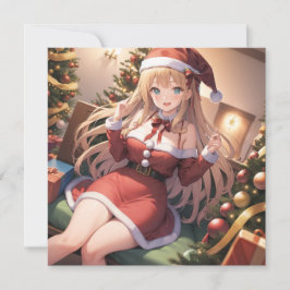 Anime söt tjej jul Platt Högtidskort Julkort
