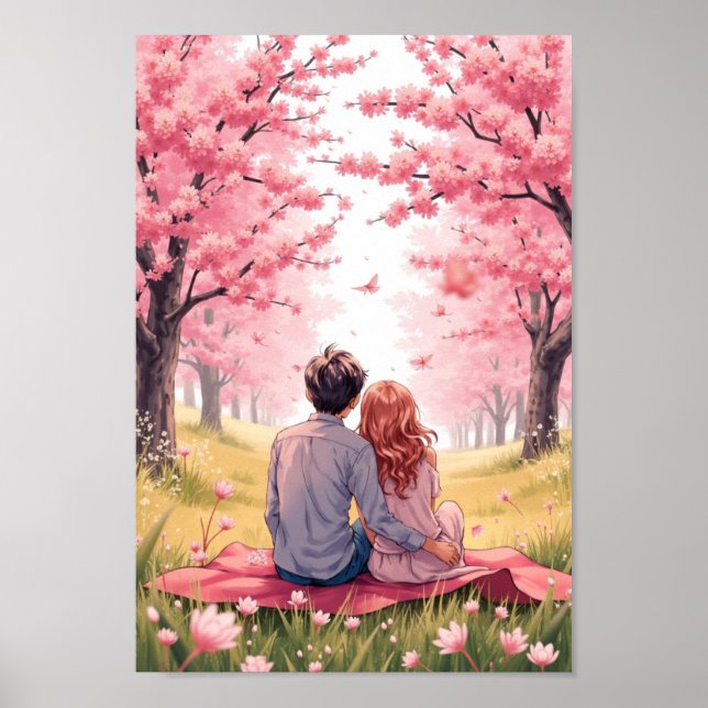 Anime Spring Blossom Picnic Wall Art Poster (Framsidan)