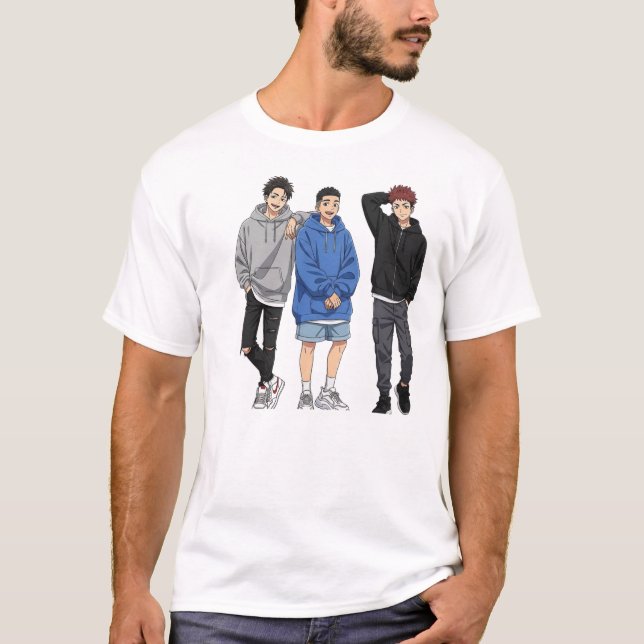 Anime Squad Goals T-Shirt - Tre Vänner   (Framsida)