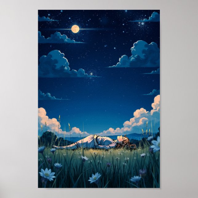 Anime Starry Night Meadow Wall Art Poster (Framsidan)