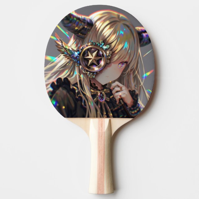 Anime Steampunk Horned Beauty med Star Monocle Pingisracket (Framsidan)