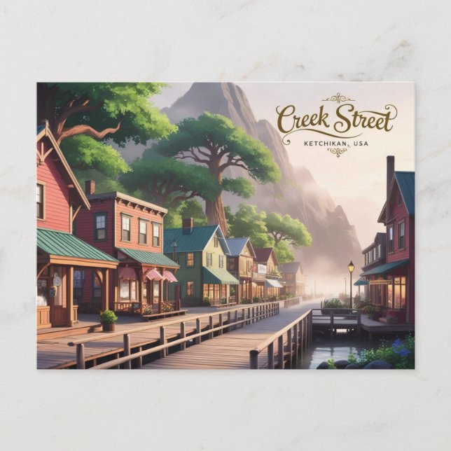 Anime Stil Bäck Street, Ketchikan, Alaska Vykort (Framsida)