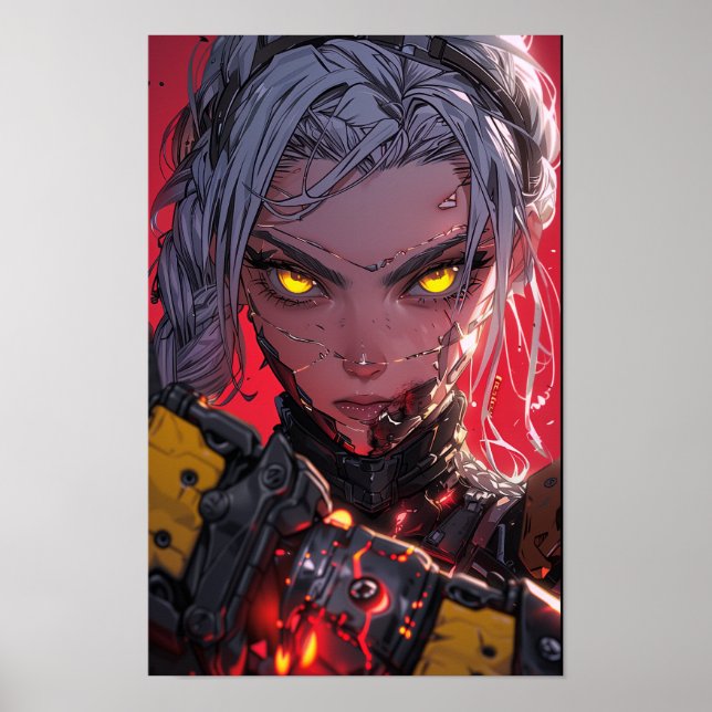 Anime-Stil Concept Art på Red Background Poster (Framsidan)
