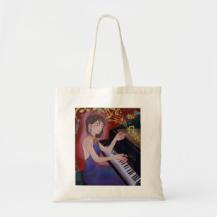 Anime-stil flicka spelar piano elegant musik tygkasse