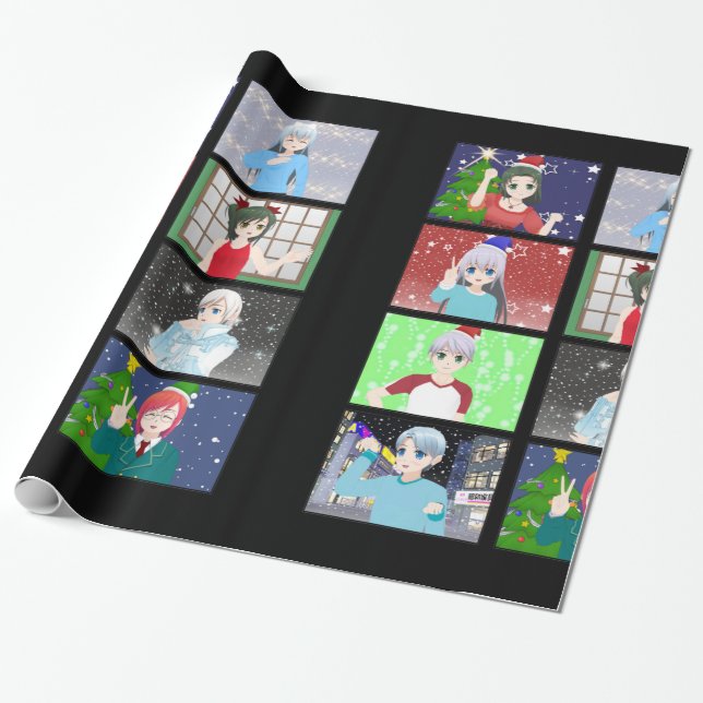Anime stil julomslag pappert presentpapper (Utrullad)
