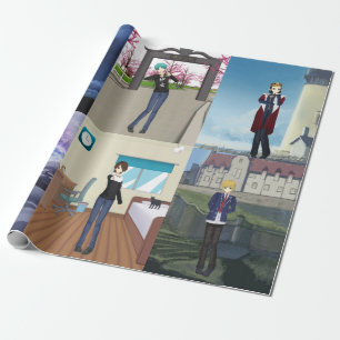 Anime stil killar som omsluter pappra presentpapper