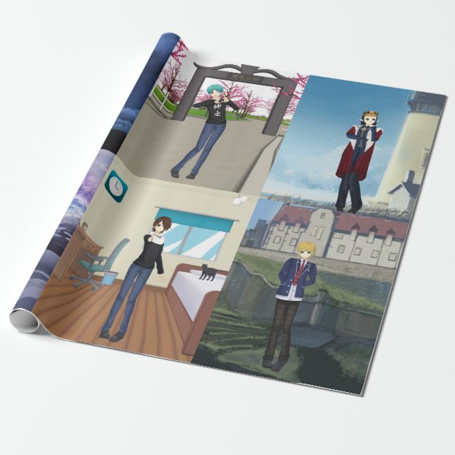 Anime stil killar som omsluter pappra presentpapper (Utrullad)