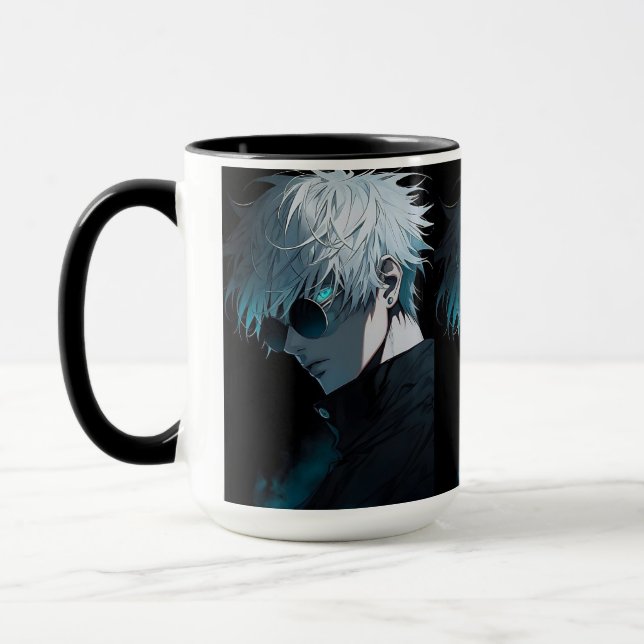 Anime-stil mugg – Cool vit hår karaktär   (Vänster)