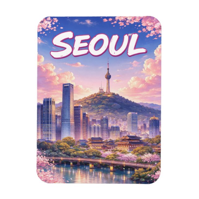 Anime-stil Seoul Sydkorea Landskapsaffisch Magnet (Vertikal)