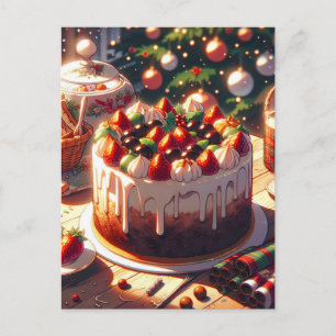 Anime Stil Strawberry Cake Natt Helgdag Vykort