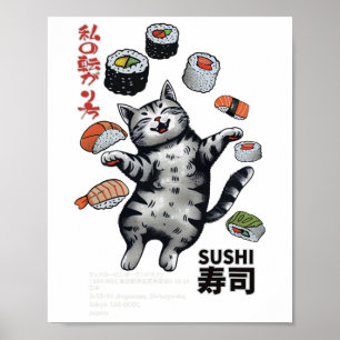Anime-stil Sushi Cat Harajuku Tokyo Japan Cat Caf Poster