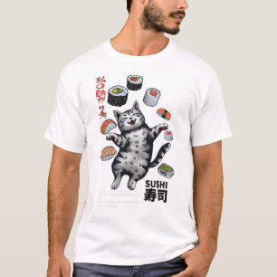 Anime-stil Sushi Cat Harajuku Tokyo Japan Cat Caf T Shirt