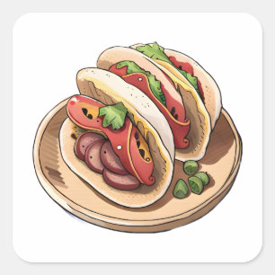 Anime Stil Watercolor Clip Art Mexican Taco Fyrkantigt Klistermärke