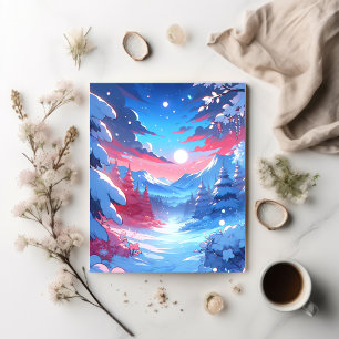 Anime Stil Winter Mountain Art Snowy Nattscen Vykort