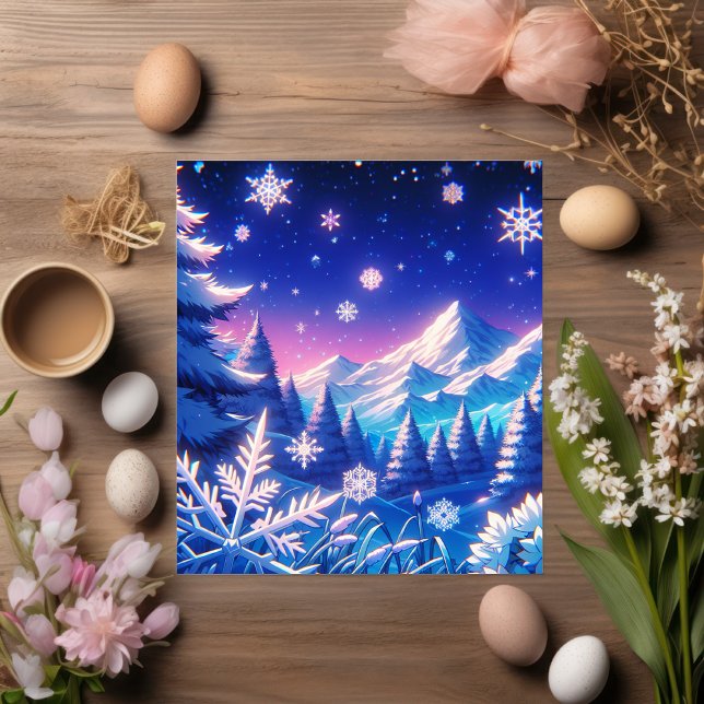 Anime Stil Winter Mountain Art Snowy Nattscen Vykort (Skapare uppladdad)