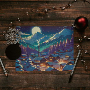 Anime Stil Winter Village Snowy Night Scene Vykort