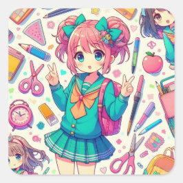 anime student fyrkantigt klistermärke