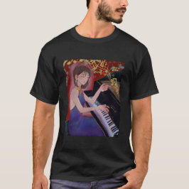Anime Style Girl Playing Piano Elegant Music T Shirt
