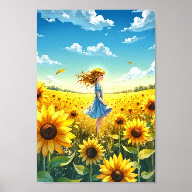 Anime Sunflower Field Summer Wall Art Poster (Framsidan)